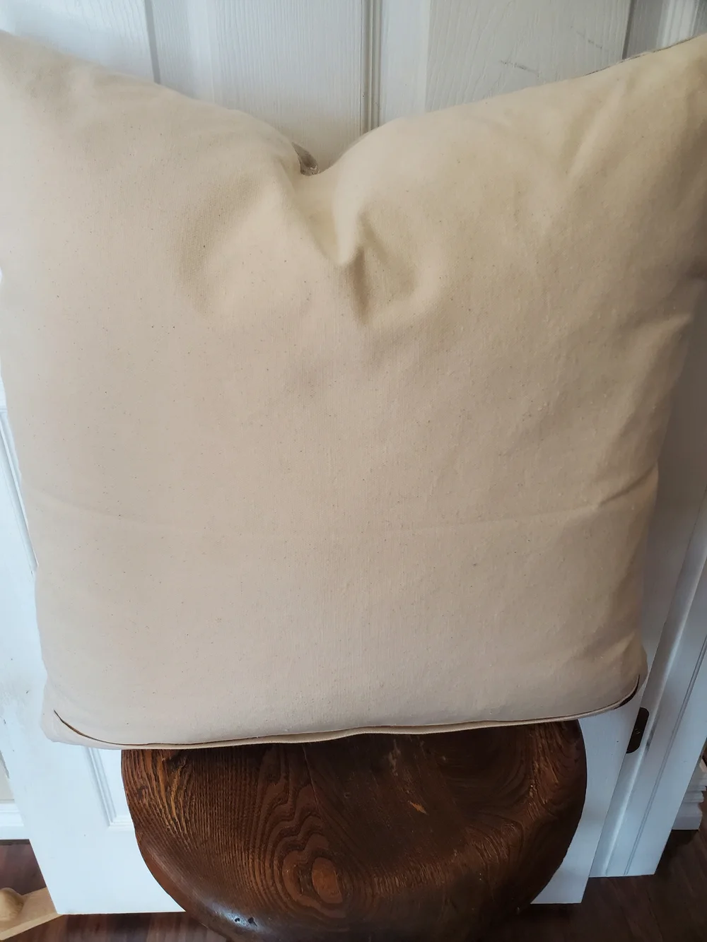 Elio Neutral Beige Linen Throw Pillow with White Floral Print 22x22
